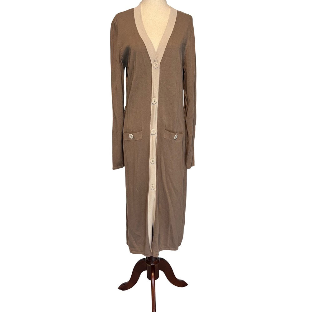 Cabi Women's M Genteel‎ Duster Cardigan Brown Cream Button Front